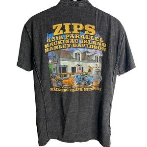 Harley Davidson Zips MI Henley T Shirt L Grey Double Sided Buttons Biker RARE